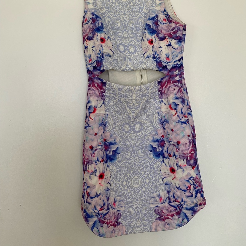 Mini floral cut out dress